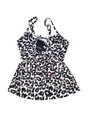 NWT | Leopard Cheetah Print Swim Tankini Top Skirted Flounce Hem | Medium